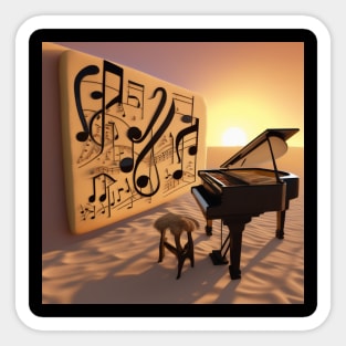 Abstract image of a piano and musical symbols Sticker